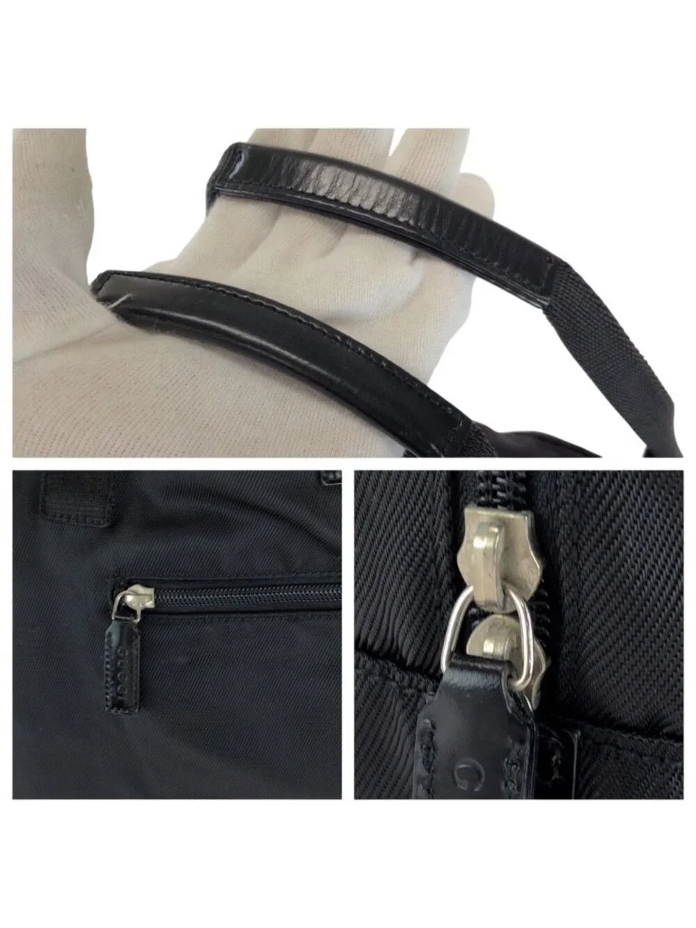 Gucci Black Silver Nylon Boston Bag